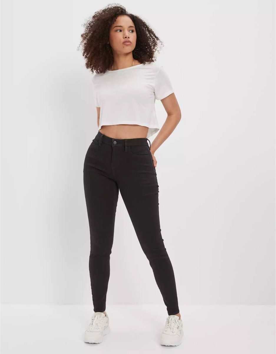 Jean American Eagle AE Dream Curvy High-Waisted Jegging Noir Femme | IPR-14487248